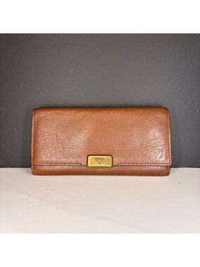 Brown Fossil Tri-Fold Leather Wallet Multiple Slots with Detachable Coin Wallet